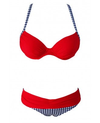 Beautiful Red Padded Gather Push-up Swimwear Set