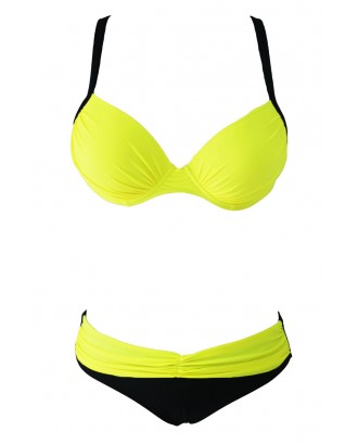 Beautiful Yellow Padded Gather Push-up Swimwear Set