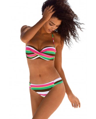 Green Boho Stripes Push up Swimwear Set
